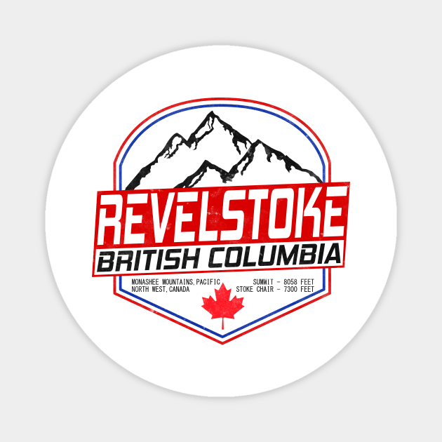 Retro Ski Revelstoke B.C Canada Skiing and Mountain Biking Paradise Magnet by ChrisWilson